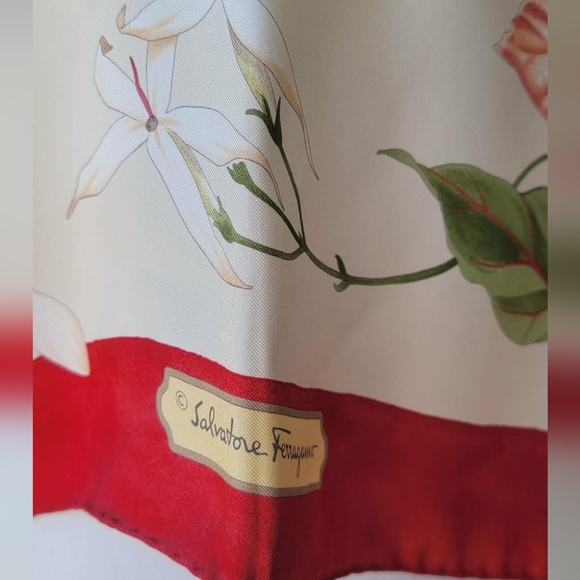 Floral Silk Scarf with Red Border - Picture 3 of 9